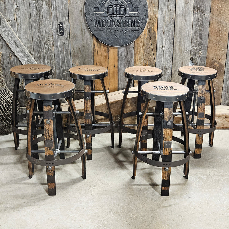 Whiskey Barrel Stool - Custom Logo Available | Handcrafted Rustic Oak Bar Seat