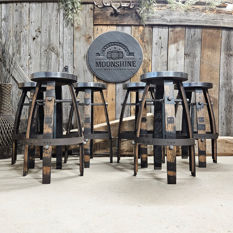 Whiskey Barrel Stool - Custom Logo Available | Handcrafted Rustic Oak Bar Seat