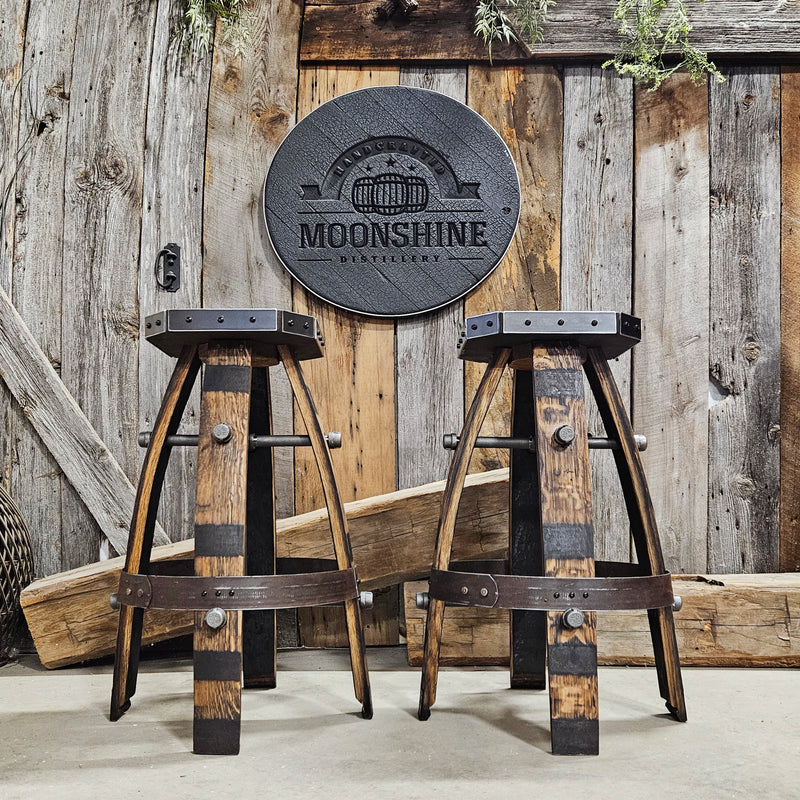 Whiskey Barrel - Custom (Métal &amp; bois - Tan) Whiskey Barrel Bar Tabouret - Chaise - Siège - Mancave - Bar - Tabourets - Tabourets de bar