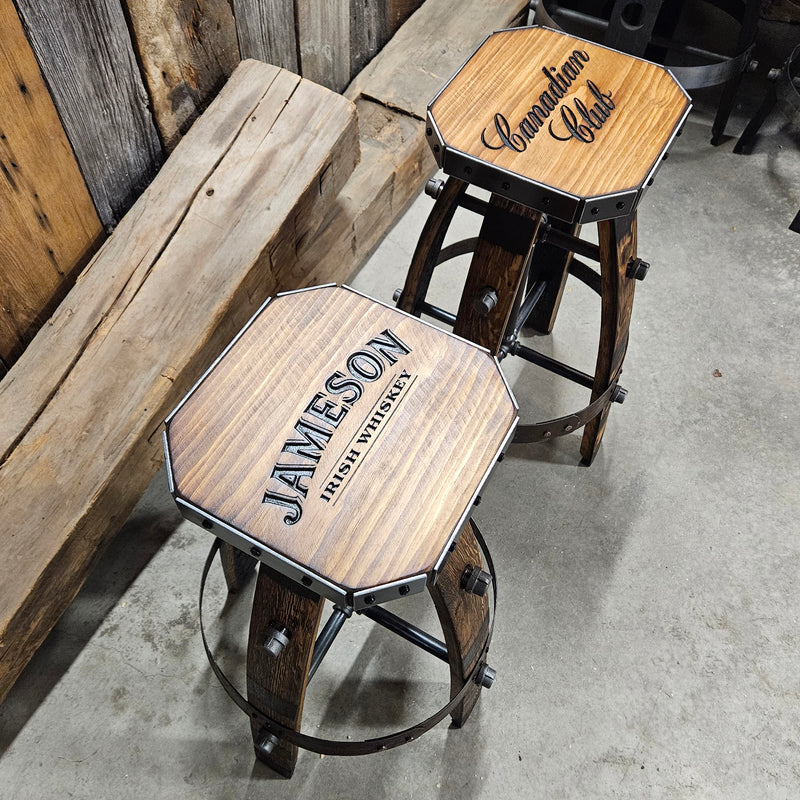 Whiskey Barrel - Custom (Métal &amp; bois - Tan) Whiskey Barrel Bar Tabouret - Chaise - Siège - Mancave - Bar - Tabourets - Tabourets de bar