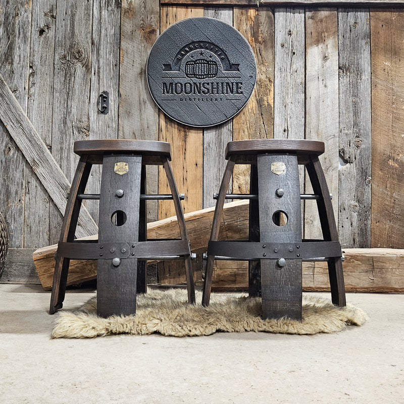 Whiskey Barrel - Custom (Whiskey Barrel &amp; Barn Wood) Whiskey Barrel Bar Tabouret - Expresso / Tan Color - Chaise - Siège - Mancave - Bar - Tabourets - Tabourets de bar