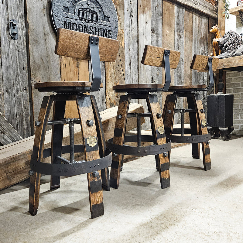 Handcrafted Whiskey Barrel Stool with Swivel Seat | Unique Rustic Home Bar Furniture- Handmade with a Full Whiskey Barrel from the 60's