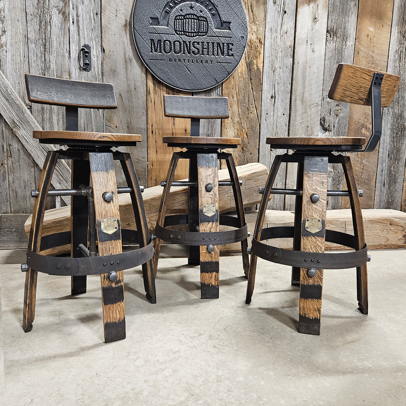 Handcrafted Whiskey Barrel Stool with Swivel Seat | Unique Rustic Home Bar Furniture- Handmade with a Full Whiskey Barrel from the 60's