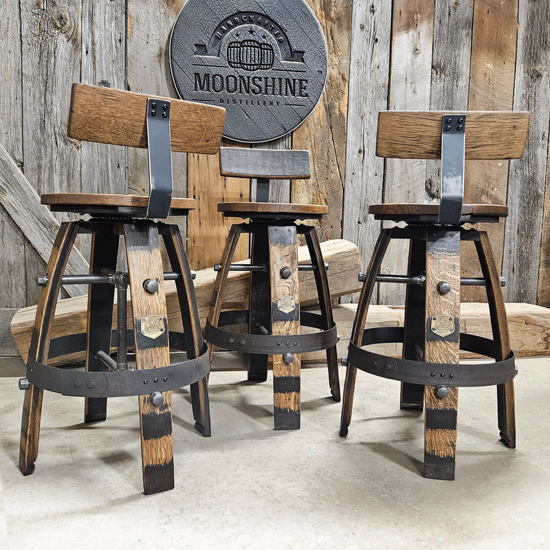 Handcrafted Whiskey Barrel Stool with Swivel Seat | Unique Rustic Home Bar Furniture- Handmade with a Full Whiskey Barrel from the 60's