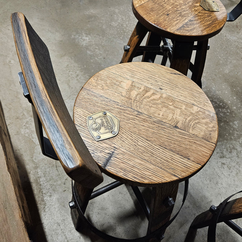 Handcrafted Whiskey Barrel Stool with Swivel Seat | Unique Rustic Home Bar Furniture- Handmade with a Full Whiskey Barrel from the 60's