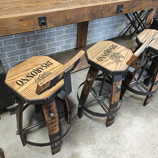 Personalized Oak Barrel Bar Stool - Vintage 1960s Whiskey Barrel Seat - Handcrafted & Rustic Oak Barrel Bar Stool