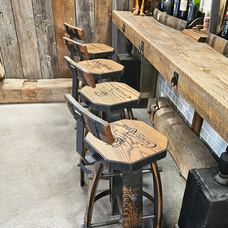 Personalized Oak Barrel Bar Stool - Vintage 1960s Whiskey Barrel Seat - Handcrafted & Rustic Oak Barrel Bar Stool