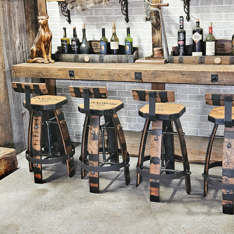 Personalized Oak Barrel Bar Stool - Vintage 1960s Whiskey Barrel Seat - Handcrafted & Rustic Oak Barrel Bar Stool