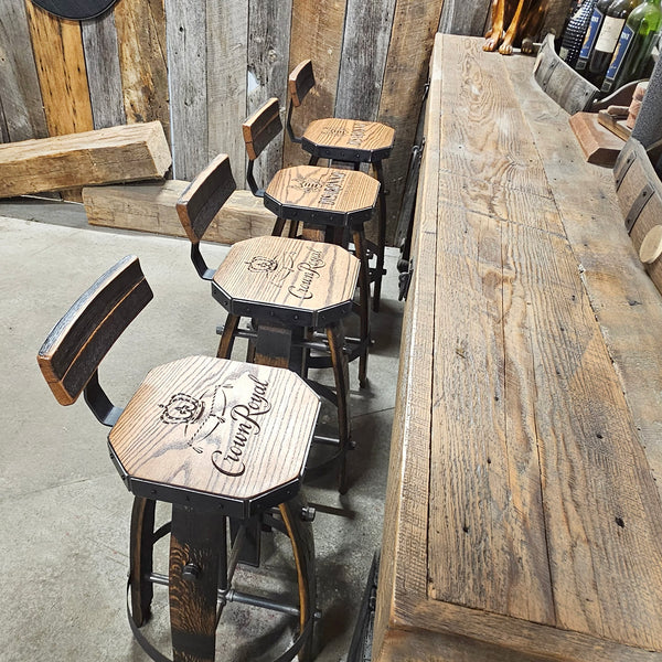Personalized Oak Barrel Bar Stool - Vintage 1960s Whiskey Barrel Seat - Handcrafted & Rustic Oak Barrel Bar Stool