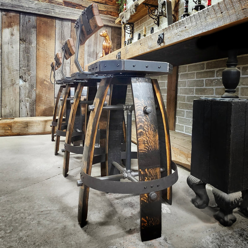 Personalized Oak Barrel Bar Stool - Vintage 1960s Whiskey Barrel Seat - Handcrafted & Rustic Oak Barrel Bar Stool