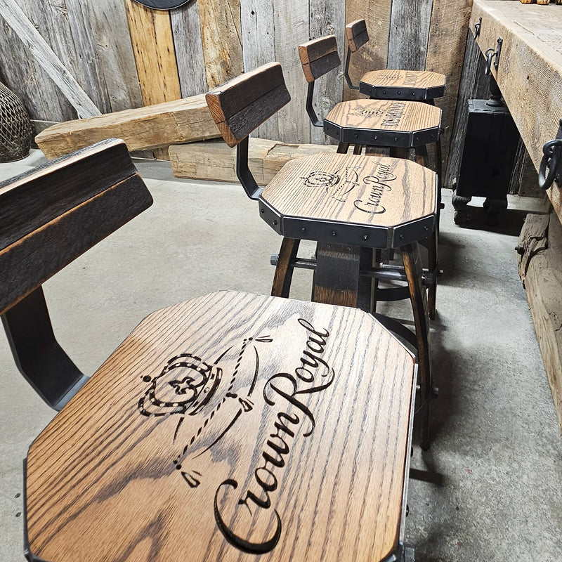 Personalized Oak Barrel Bar Stool - Vintage 1960s Whiskey Barrel Seat - Handcrafted & Rustic Oak Barrel Bar Stool