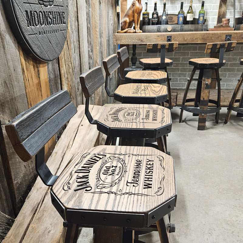 Personalized Oak Barrel Bar Stool - Vintage 1960s Whiskey Barrel Seat - Handcrafted & Rustic Oak Barrel Bar Stool
