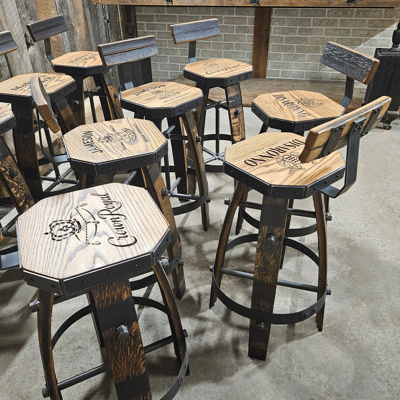 Personalized Oak Barrel Bar Stool - Vintage 1960s Whiskey Barrel Seat - Handcrafted & Rustic Oak Barrel Bar Stool