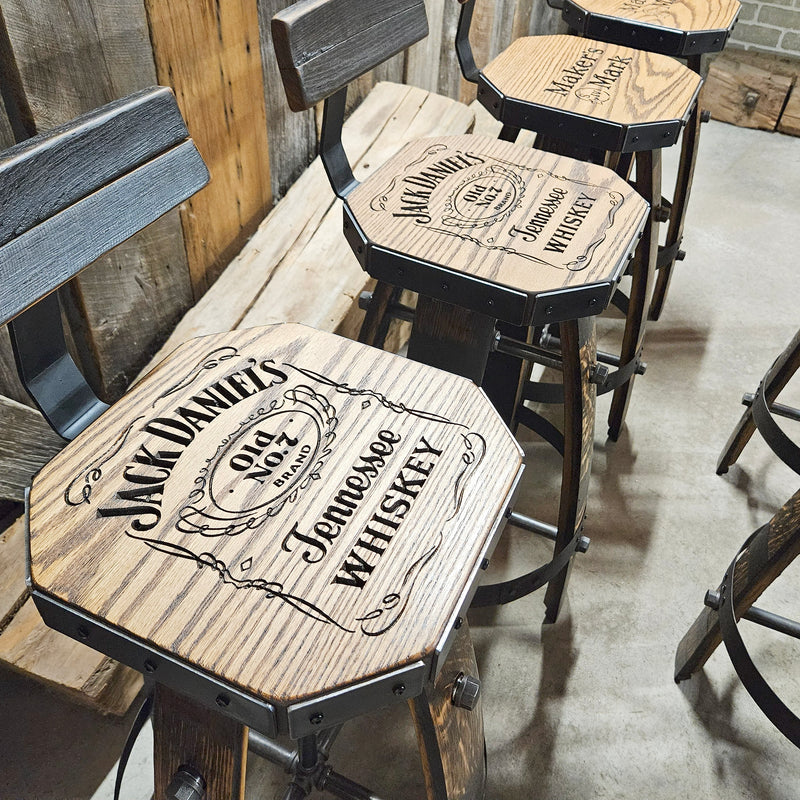 Personalized Oak Barrel Bar Stool - Vintage 1960s Whiskey Barrel Seat - Handcrafted & Rustic Oak Barrel Bar Stool