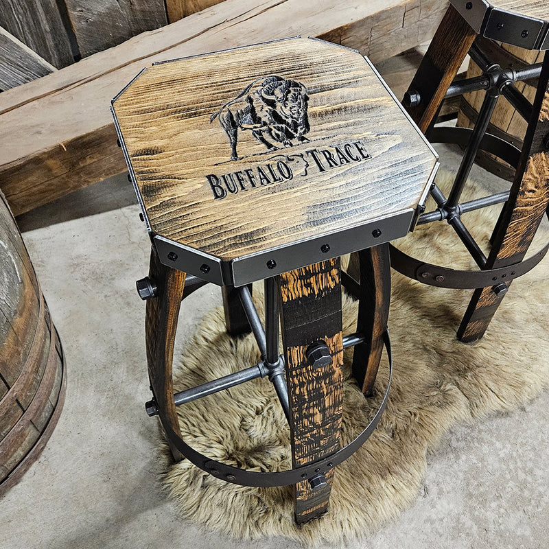 Whiskey Barrel - Custom (Métal &amp; bois - Tan) Whiskey Barrel Bar Tabouret - Chaise - Siège - Mancave - Bar - Tabourets - Tabourets de bar