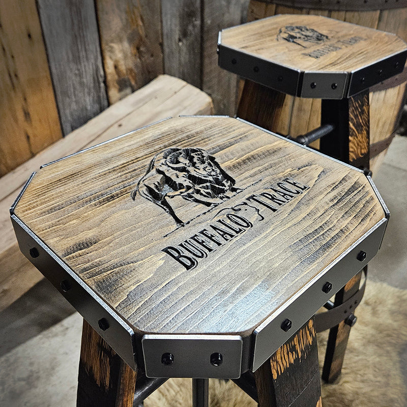 Whiskey Barrel - Custom (Métal &amp; bois - Tan) Whiskey Barrel Bar Tabouret - Chaise - Siège - Mancave - Bar - Tabourets - Tabourets de bar