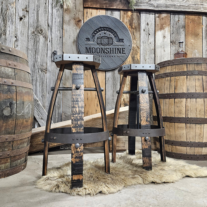 Whiskey Barrel - Custom (Métal &amp; bois - Tan) Whiskey Barrel Bar Tabouret - Chaise - Siège - Mancave - Bar - Tabourets - Tabourets de bar
