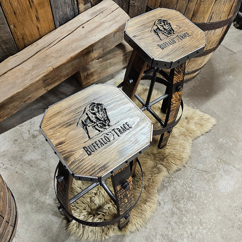 Whiskey Barrel - Custom (Métal &amp; bois - Tan) Whiskey Barrel Bar Tabouret - Chaise - Siège - Mancave - Bar - Tabourets - Tabourets de bar
