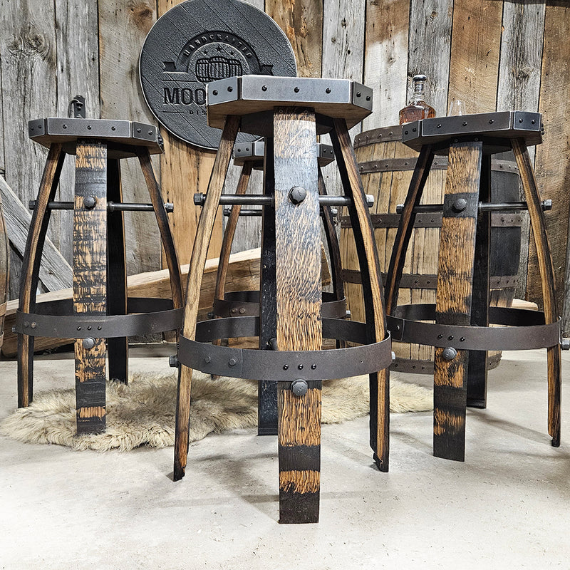 Whiskey Barrel - Custom (Métal &amp; bois - Tan) Whiskey Barrel Bar Tabouret - Chaise - Siège - Mancave - Bar - Tabourets - Tabourets de bar