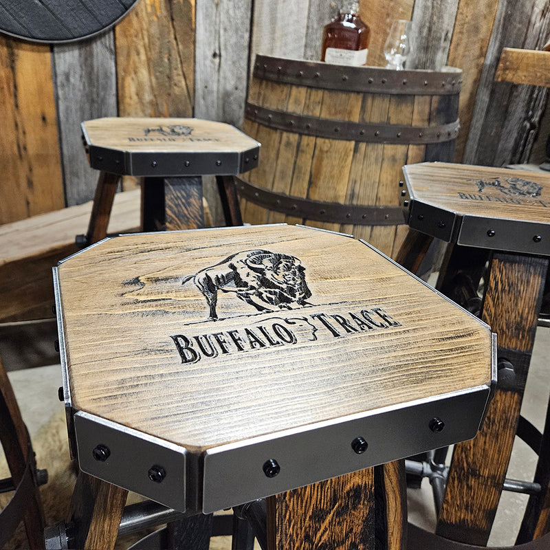 Whiskey Barrel - Custom (Métal &amp; bois - Tan) Whiskey Barrel Bar Tabouret - Chaise - Siège - Mancave - Bar - Tabourets - Tabourets de bar