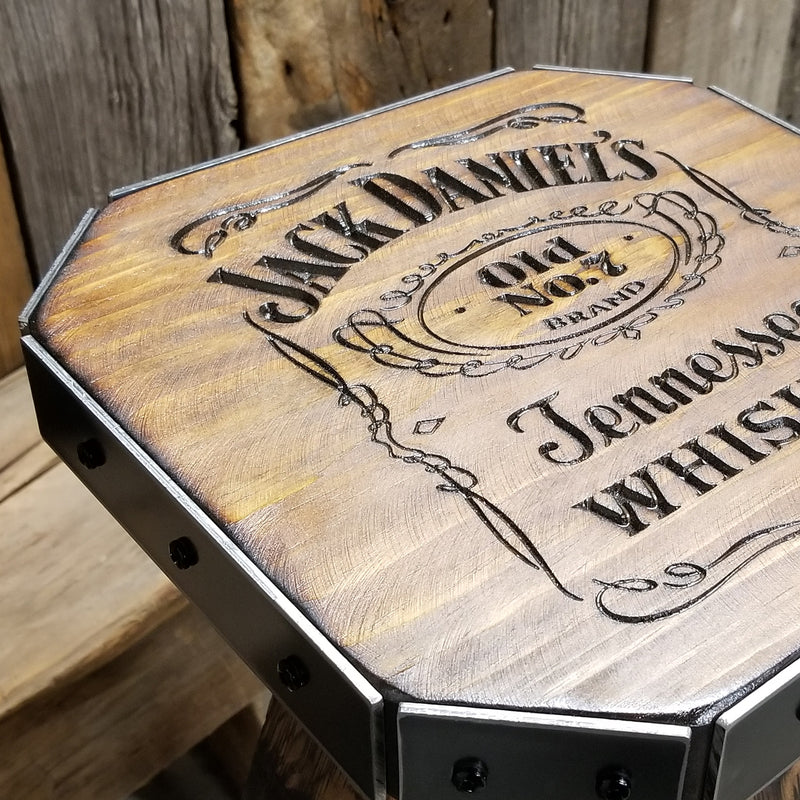 Whiskey Barrel - Custom (Métal &amp; bois - Tan) Whiskey Barrel Bar Tabouret - Chaise - Siège - Mancave - Bar - Tabourets - Tabourets de bar