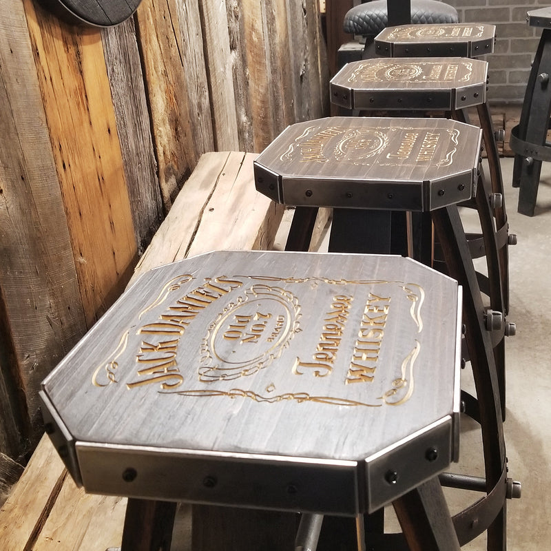 Custom Whiskey Barrel Bar Stool | Metal & Wood Expresso Finish for Home Bar & Mancave