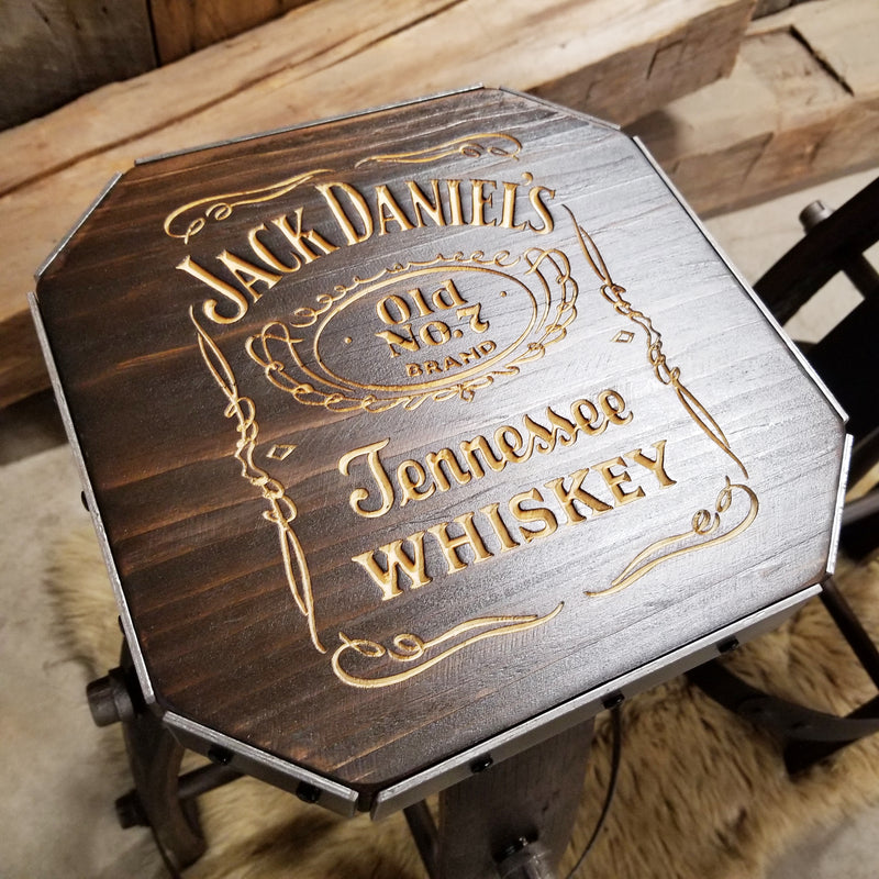 Custom Whiskey Barrel Bar Stool | Metal & Wood Expresso Finish for Home Bar & Mancave