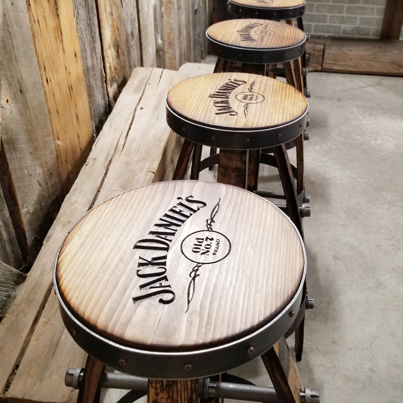 1- Whiskey Barrel Bar Stool - Stool Custom Logo (Metal & wood - Round) Whiskey Barrel Bar Stool - Chair - Seat - Mancave - Bar - Stools - Bar stools - Bar Chair - Oak wood