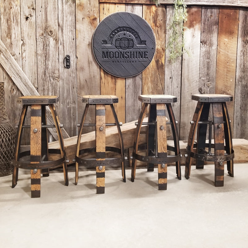 Whiskey Barrel - Custom (Métal &amp; bois - Tan) Whiskey Barrel Bar Tabouret - Chaise - Siège - Mancave - Bar - Tabourets - Tabourets de bar