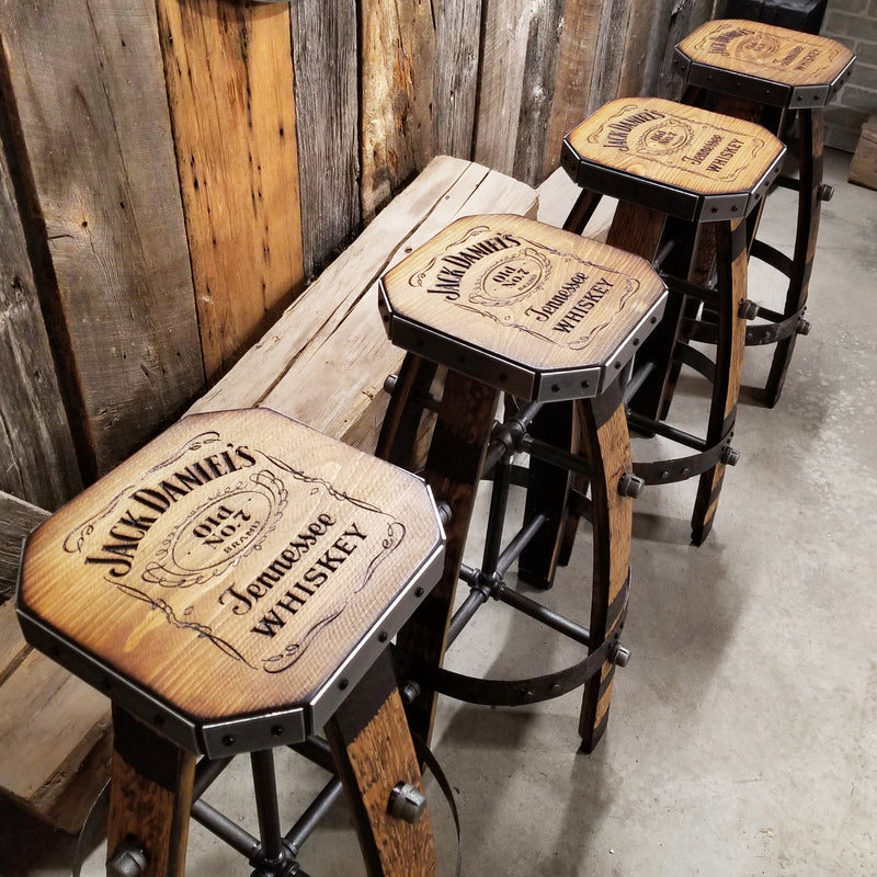 Whiskey Barrel - Custom (Métal &amp; bois - Tan) Whiskey Barrel Bar Tabouret - Chaise - Siège - Mancave - Bar - Tabourets - Tabourets de bar