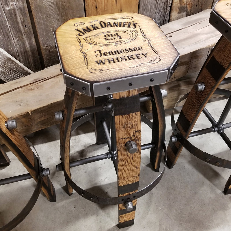 Whiskey Barrel - Custom (Métal &amp; bois - Tan) Whiskey Barrel Bar Tabouret - Chaise - Siège - Mancave - Bar - Tabourets - Tabourets de bar