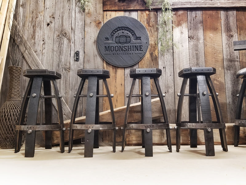 Custom Whiskey Barrel Bar Stool | Metal & Wood Expresso Finish for Home Bar & Mancave