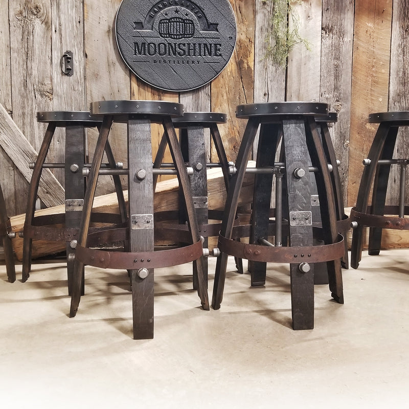 1- Whiskey Barrel Bar Stool - Stool Custom Logo (Metal & wood - Round) Whiskey Barrel Bar Stool - Chair - Seat - Mancave - Bar - Stools - Bar stools - Bar Chair - Oak wood