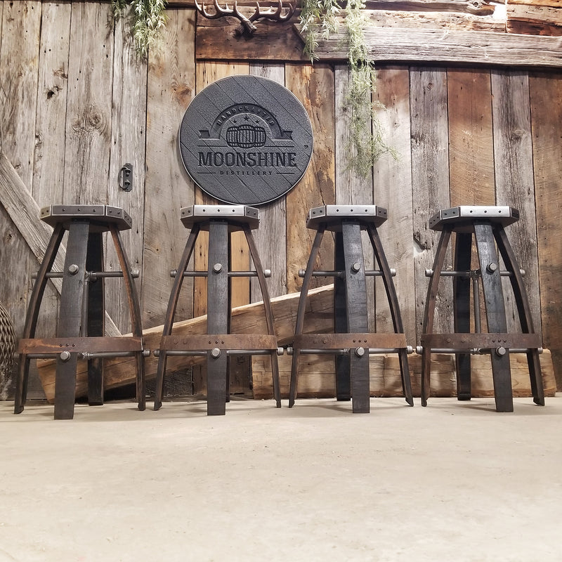 Custom Whiskey Barrel Bar Stool | Metal & Wood Expresso Finish for Home Bar & Mancave