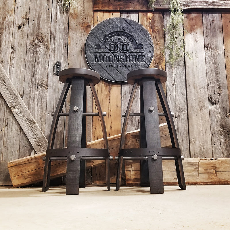 Whiskey Barrel - Custom (Round) Whiskey Barrel Bar Stool - Chair - Seat - Mancave - Bar - Stools - Bar stools