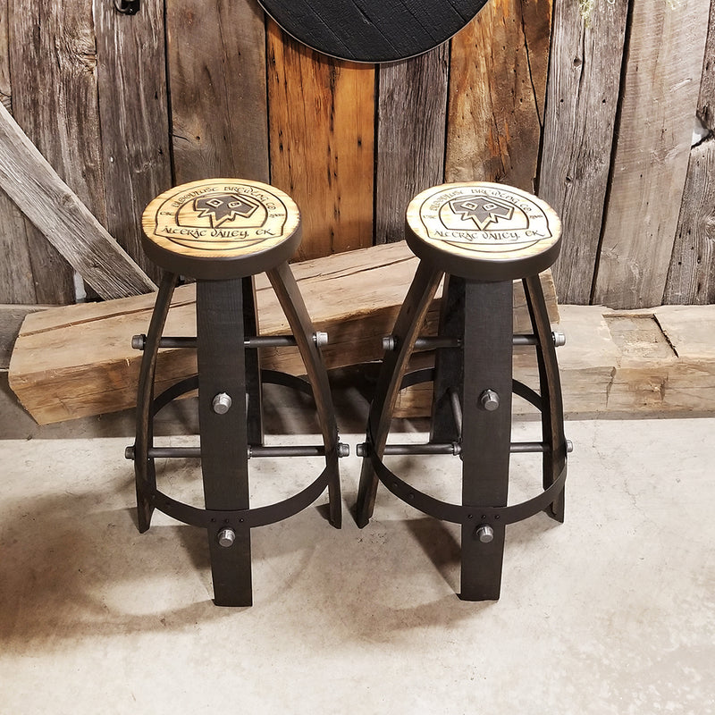 Whiskey Barrel - Custom (Round) Whiskey Barrel Bar Stool - Chair - Seat - Mancave - Bar - Stools - Bar stools