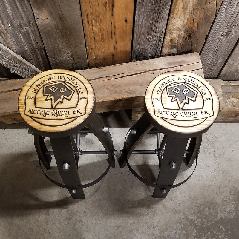 Whiskey Barrel - Custom (Round) Whiskey Barrel Bar Stool - Chair - Seat - Mancave - Bar - Stools - Bar stools