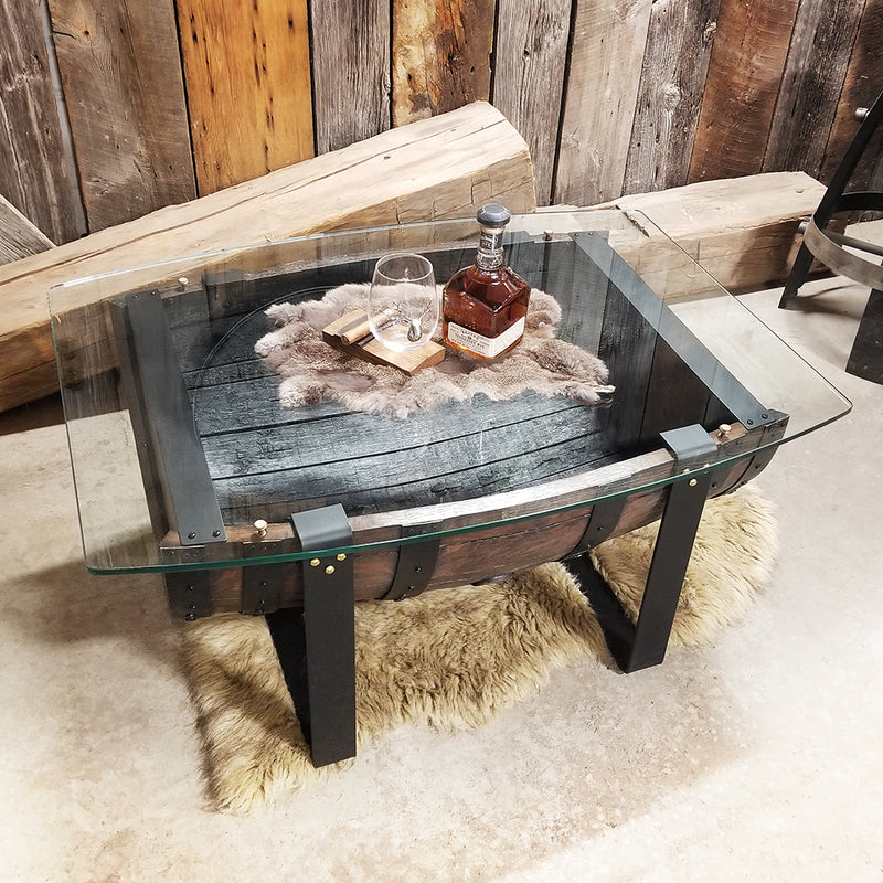 1 - WHISKEY BARREL COFFEE TABLE (METAL LEGS) - Coffee Table - Whiskey Barrel Coffee Table - WHISKEY BARREL Table - WHISKEY BARREL Furniture