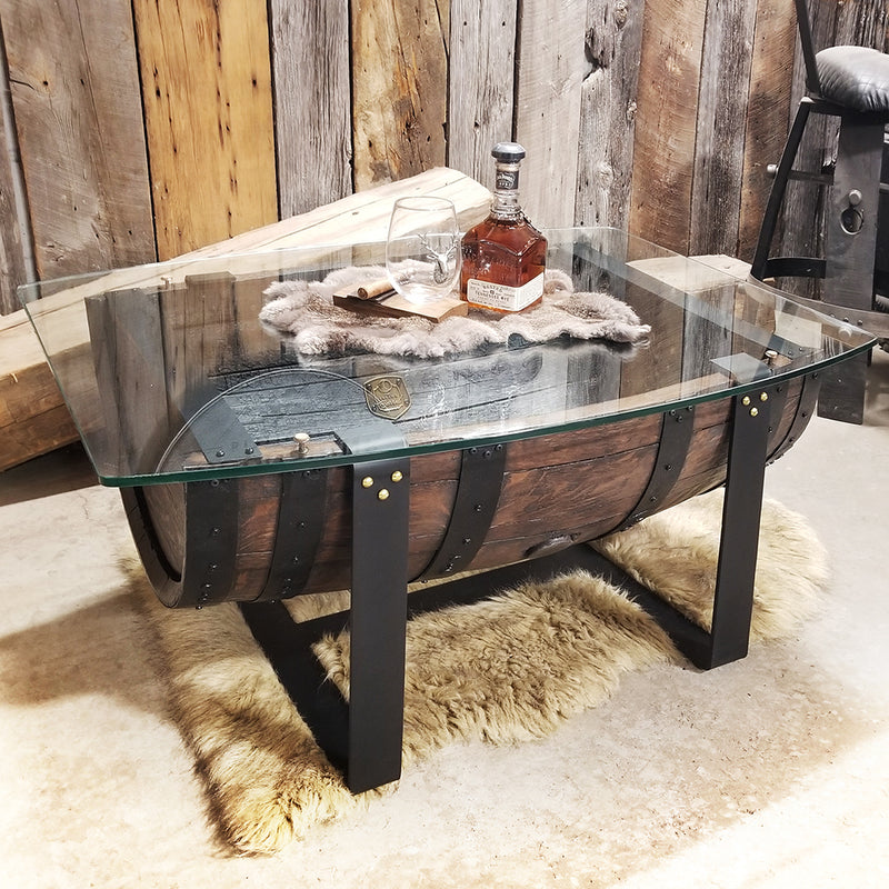 1 - WHISKEY BARREL COFFEE TABLE (METAL LEGS) - Coffee Table - Whiskey Barrel Coffee Table - WHISKEY BARREL Table - WHISKEY BARREL Furniture