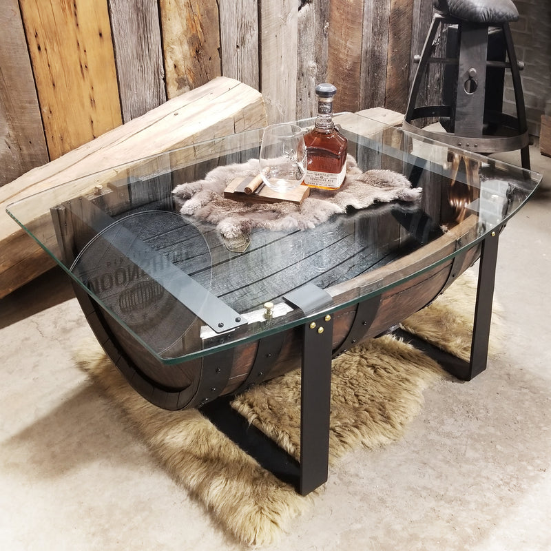 1 - WHISKEY BARREL COFFEE TABLE (METAL LEGS) - Coffee Table - Whiskey Barrel Coffee Table - WHISKEY BARREL Table - WHISKEY BARREL Furniture