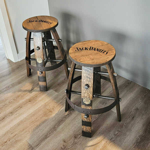 Jack Daniel's Whiskey Barrel Bar Stool - Handcrafted & Customizable for Home Bar