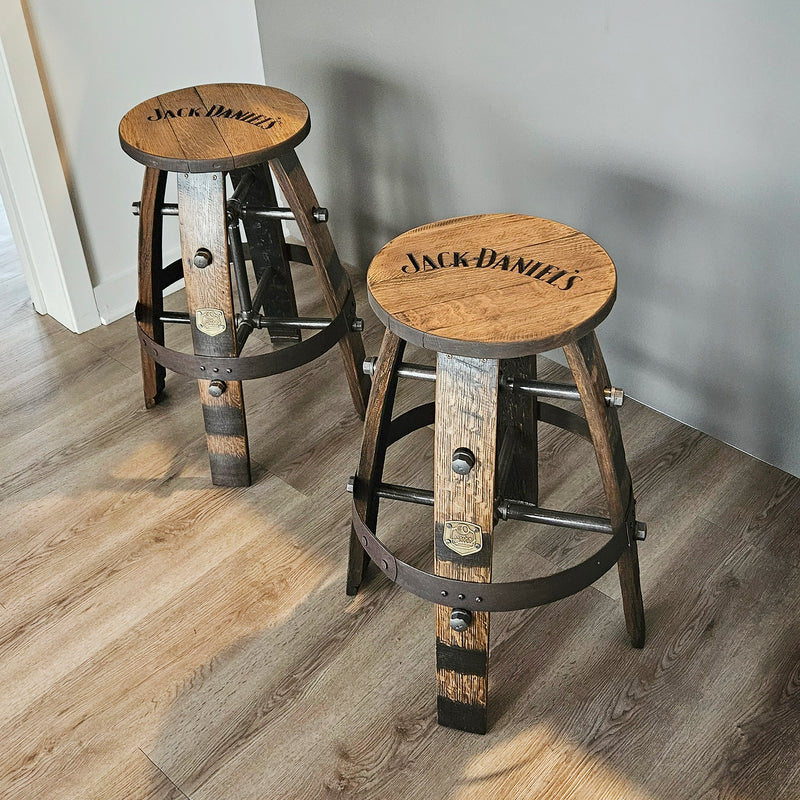 Jack Daniel's Whiskey Barrel Bar Stool - Handcrafted & Customizable for Home Bar