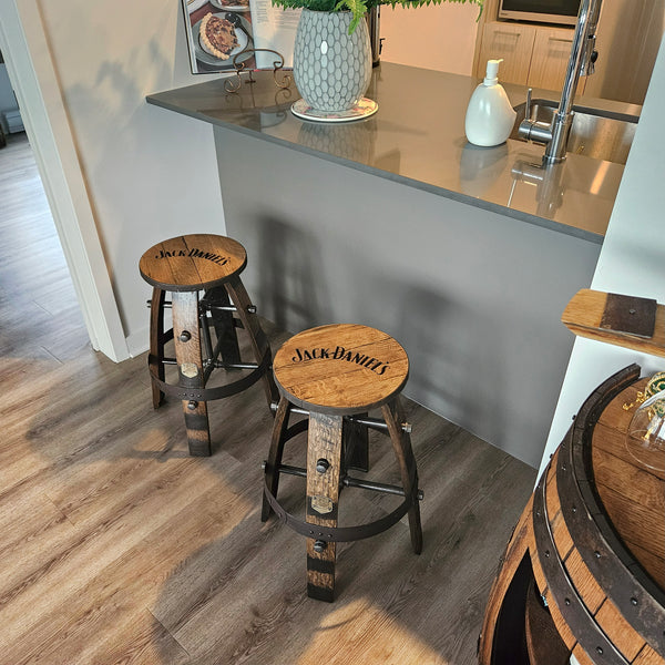 Jack Daniel's Whiskey Barrel Bar Stool - Handcrafted & Customizable for Home Bar