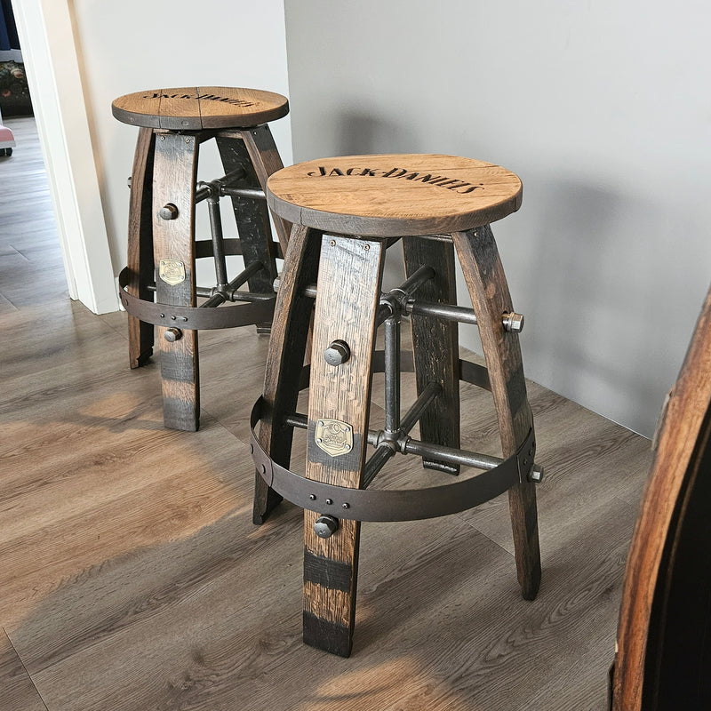 Jack Daniel's Whiskey Barrel Bar Stool - Handcrafted & Customizable for Home Bar