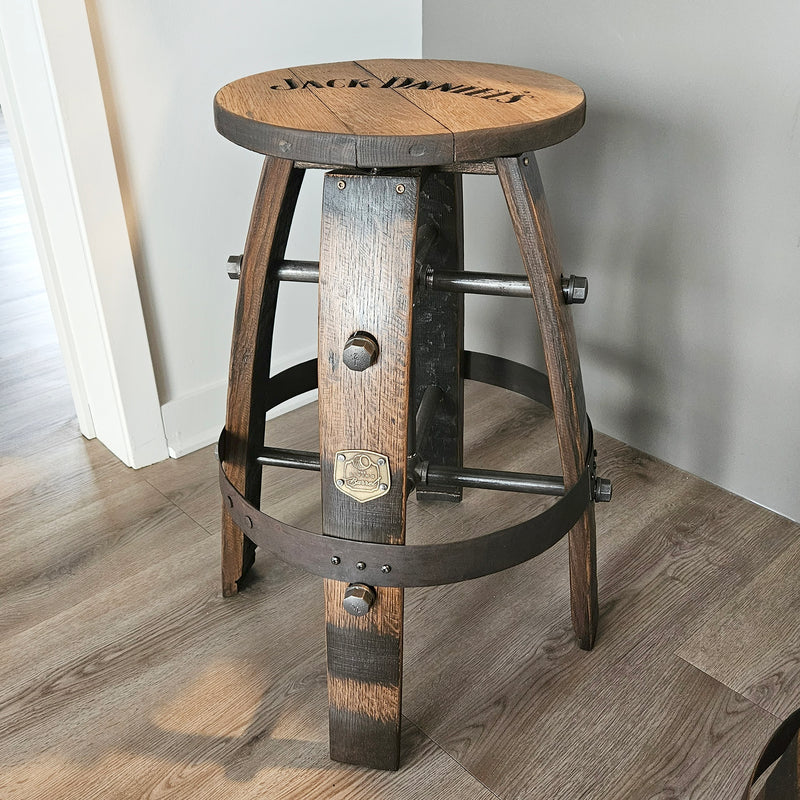 Jack Daniel's Whiskey Barrel Bar Stool - Handcrafted & Customizable for Home Bar
