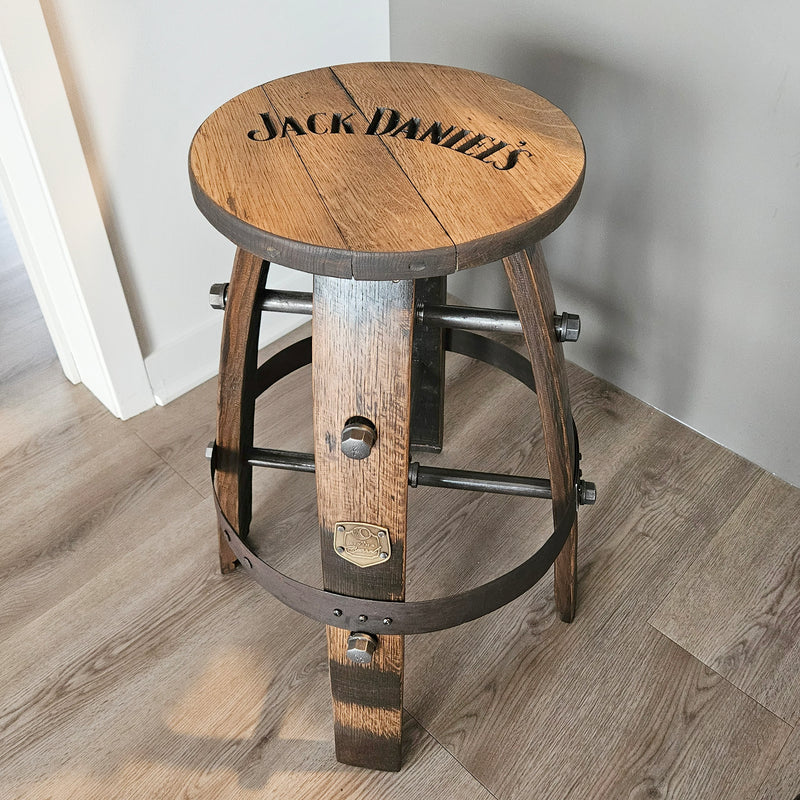Jack Daniel's Whiskey Barrel Bar Stool - Handcrafted & Customizable for Home Bar