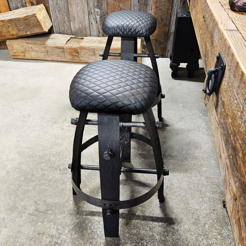 Whiskey Black Cushion Seat Stool (18" Wide)- Whiskey Barrel Bar Stool - Chair - Seat - Mancave - Bar - Stools - Bar stools