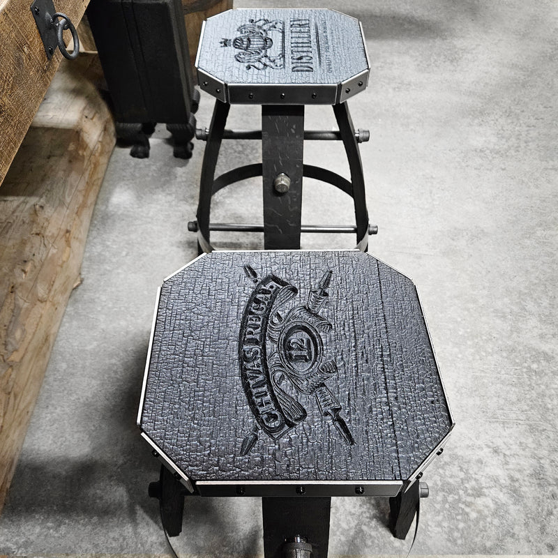 Whiskey Black Charcoal (Burnt Log effect) Custom Whiskey Barrel Stool - Whiskey Barrel Bar Stool - Chair - Seat - Mancave - Bar - Stools - Bar stools