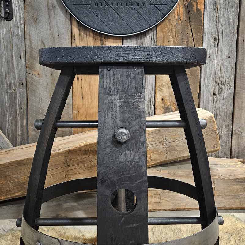 Whiskey Black Charcoal (Burnt Log effect) Custom Wide Whiskey Barrel Stool - Whiskey Barrel Bar Stool - Chair - Seat - Mancave - Bar - Stools - Bar stools