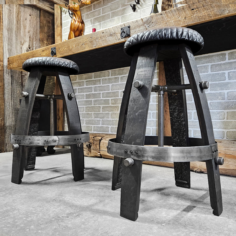 Whiskey Black Round Cushion Seat Stool (18" Wide)- Whiskey Barrel Bar Stool - Chair - Seat - Mancave - Bar - Stools - Bar stools